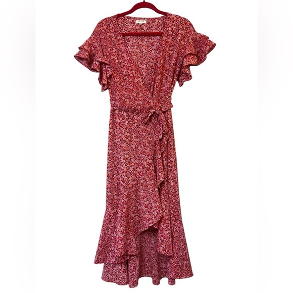 Max Studio Red Floral High Low Wrap Dress Small - Picture 3 of 16